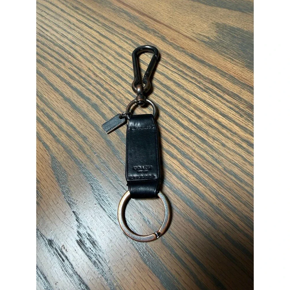 Coach Black Leather Carabiner Key Fob